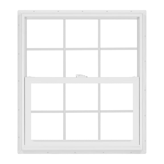 32 in. x 36 in. White Vinyl Double-Pane Insulated Single Hung Window with Grids