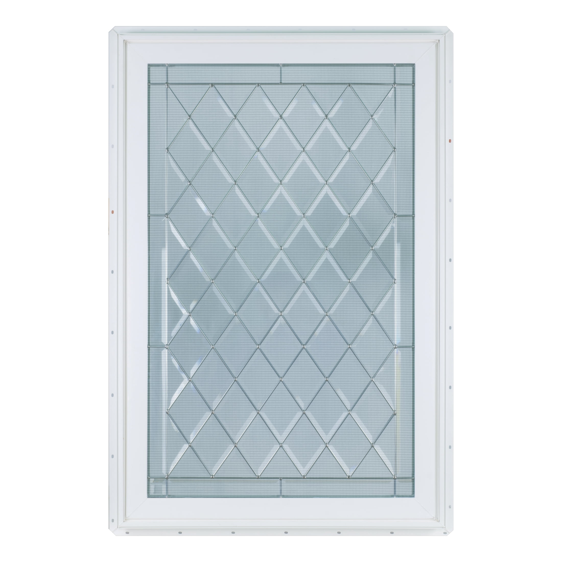 32 in. x 48 in. White Vinyl Triple-Pane Insulated Designer Awning Window with Diamond Pattern