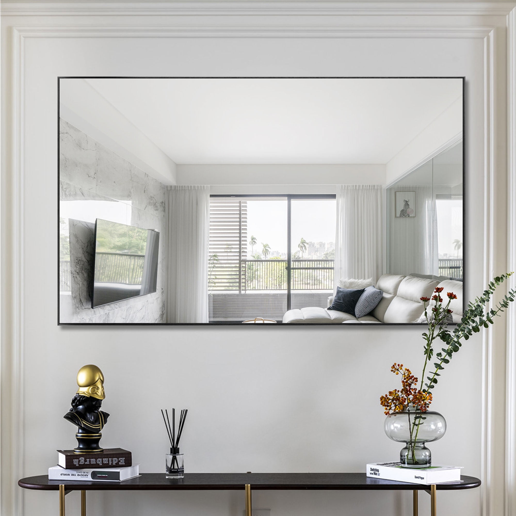 32 in x 51 in Black Modern Wall Mirror