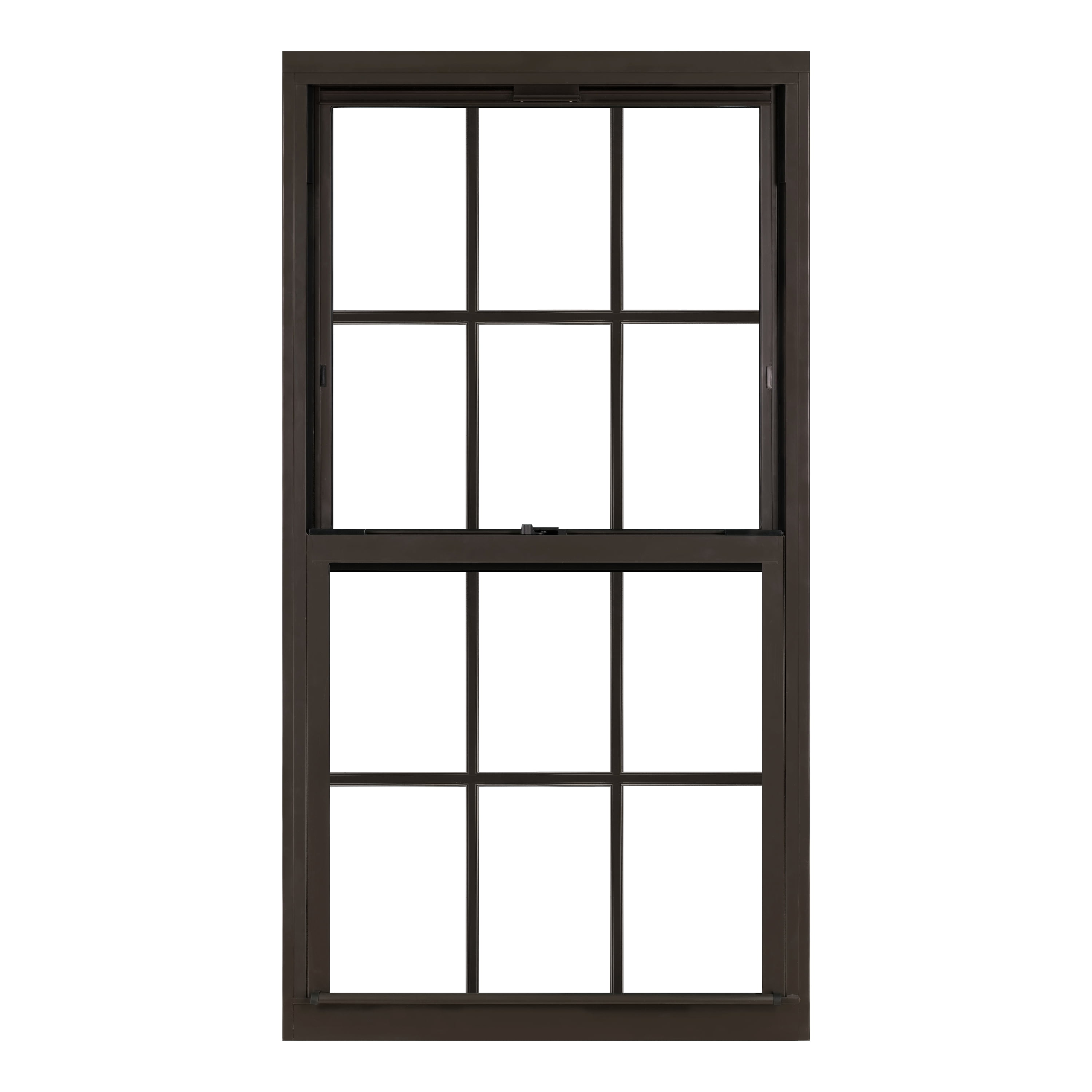 32 in. x 60 in. Brown Aluminum Double Hung Double-Pane Insulated Window with Low-E Glass, Grids and Screen