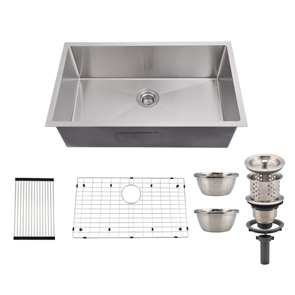 32-inch/30-inch Kitchen Sink, Undermount Workstation Kitchen Sink, Stainless Steel Kitchen Sink Undermount with Strainer, Drain Basin & Drying Rack