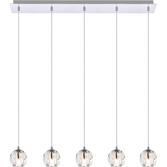 32 inch 5 Light Pendant-Chrome Finish-Royal Cut Crystal Type Bailey Street Home 390-Bel-4363578