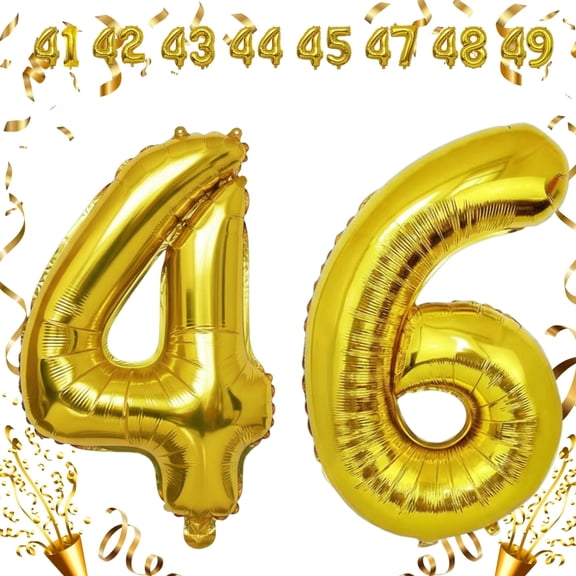 Gold 46 Number Balloon 32 inch Big Helium & Air Filled Foil Mylar Self-Seal Balloons for 46th Birthday, Anniversary, Graduation Milestone Decoratioin