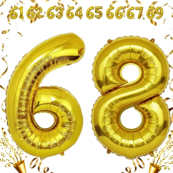 32 inch Big Gold Foil Mylar Number 68 Balloon - Helium & Air Filled Self-Seal Balloons for 68th Birthday, Anniversary, Graduation Event Decoration