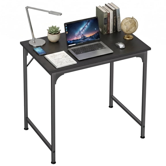 32 inch Computer Desk, Study Writing Table for Small Space, Save Space Office Desk with Metal Legs, Modern Steel Frame Wood PC Workstation for Home Office, Black