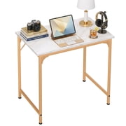 32 inch Computer Desk, Study Writing Table for Small Space, Save Space Office Desk with Metal Legs, Modern Steel Frame Wood PC Workstation for Home Office, Gold