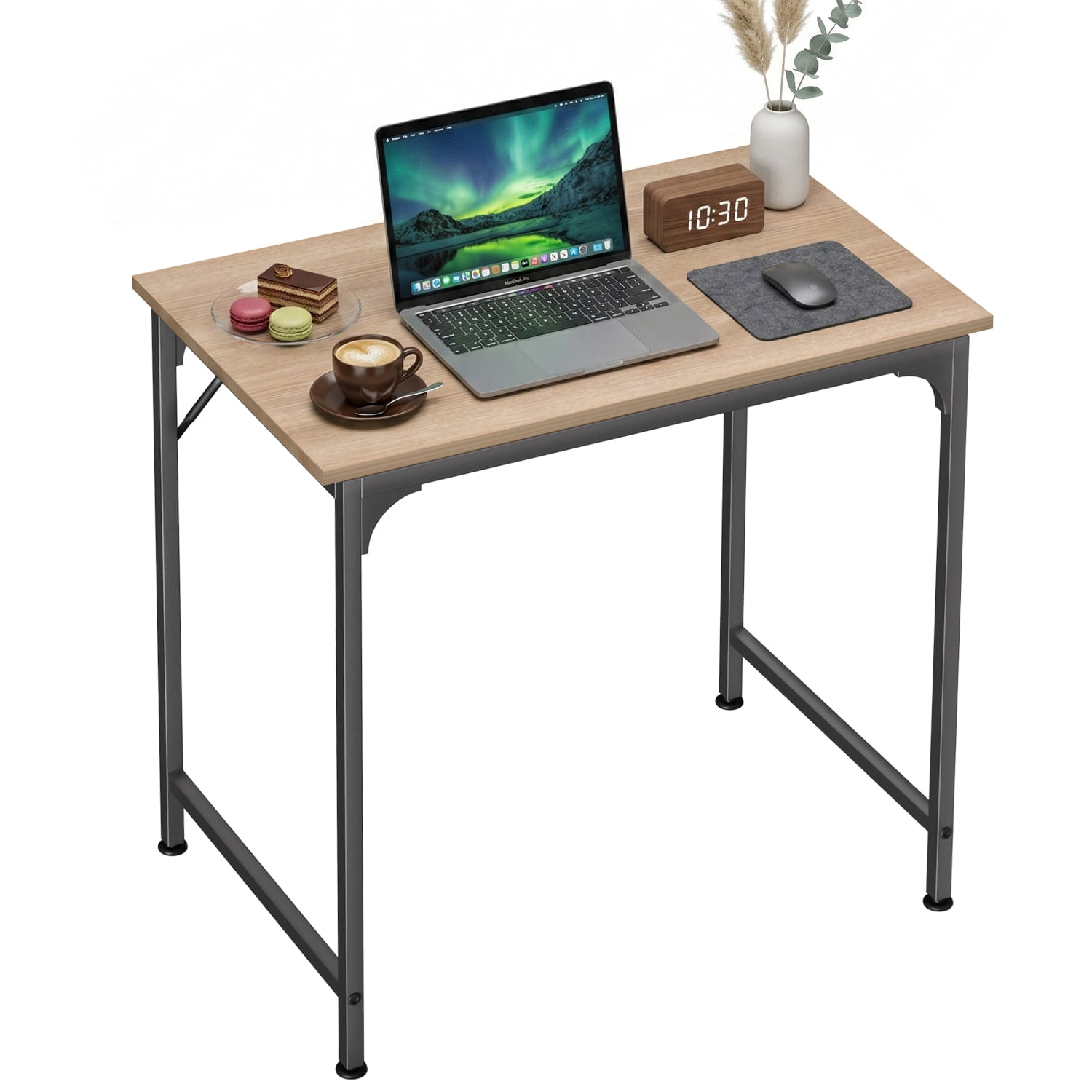32 inch Computer Desk, Study Writing Table for Small Space, Save Space Office Desk with Metal Legs, Modern Steel Frame Wood PC Workstation for Home Office, Nature