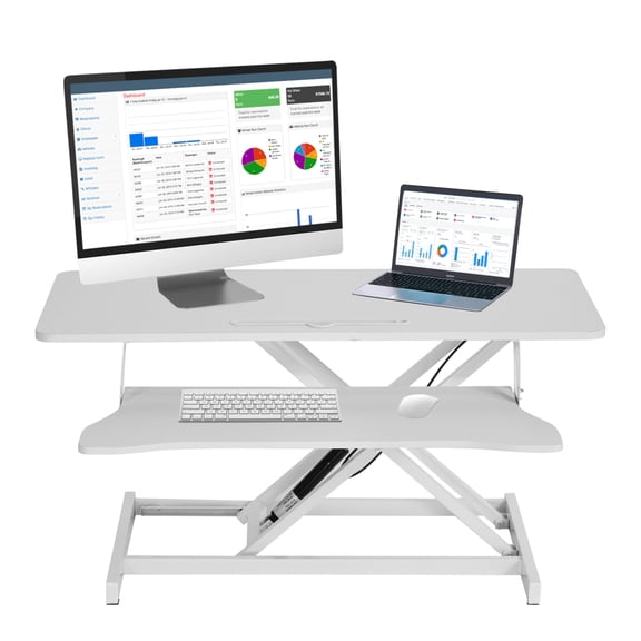 32 inch Desk Converter, Height Adjustable Sit to Stand Riser, Monitor and Laptop Workstation with Wide Keyboard Tray