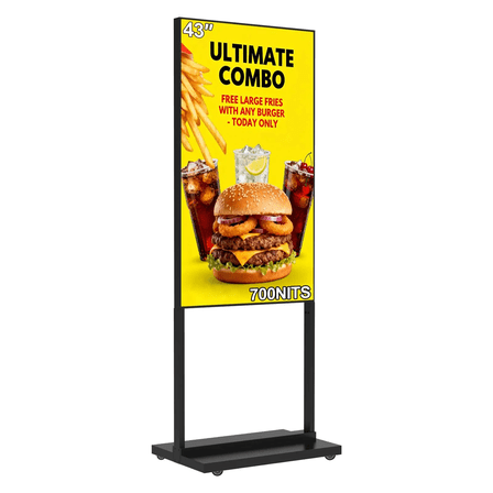 32 inch Digital Signage Display, 1000nits LCD Advertising Display, Indoor Floor Standing Digital Signage Kiosk, Sending Program with U-Disk/Phone APP, and CMS Input Auto ADS Player, Android OS