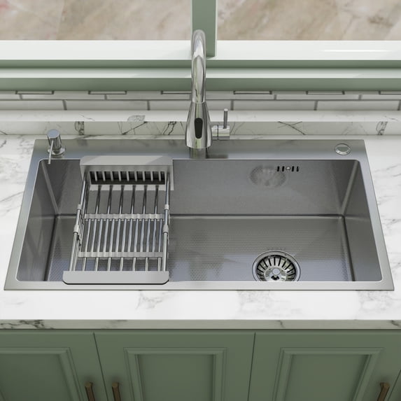 MEANDAROL 32-inch Drop-In Kitchen Sink,Including Accessories,Single Bowl,Stainless Steel with Nano-Coating,Net Content: 17LB