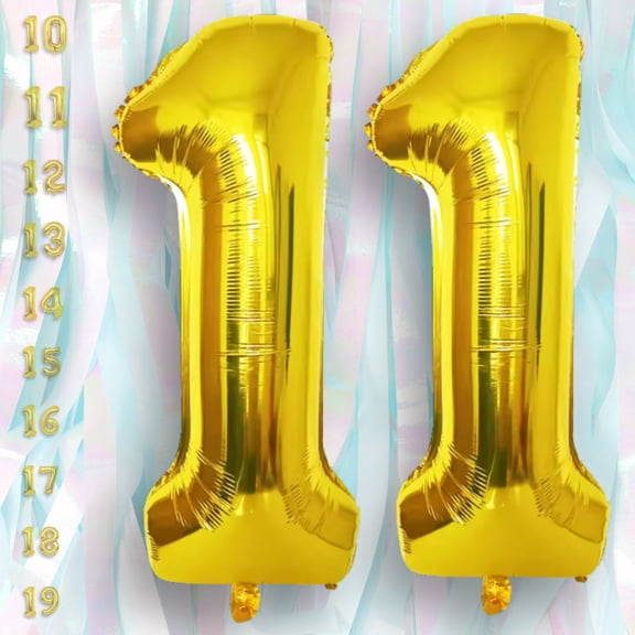 Gold Number 11 Mylar Foil Balloon 32 inch - Helium or Air Filled Metallic Balloons for 11th Birthday Hbd Party, Anniversary, Graduation Decorations