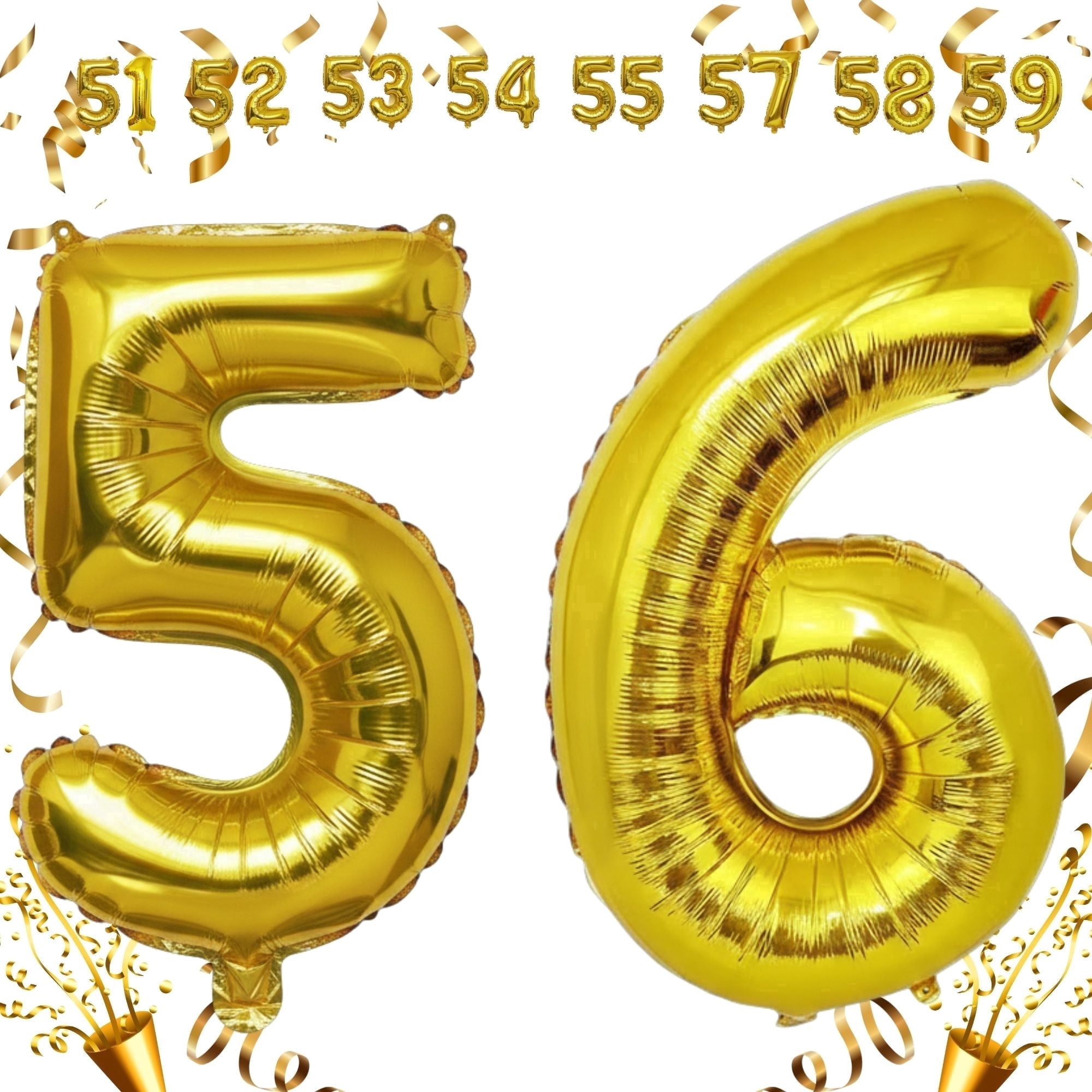 Gold 56 Number Balloon 32 inch Helium & Air Inflation Foil Mylar Self ...