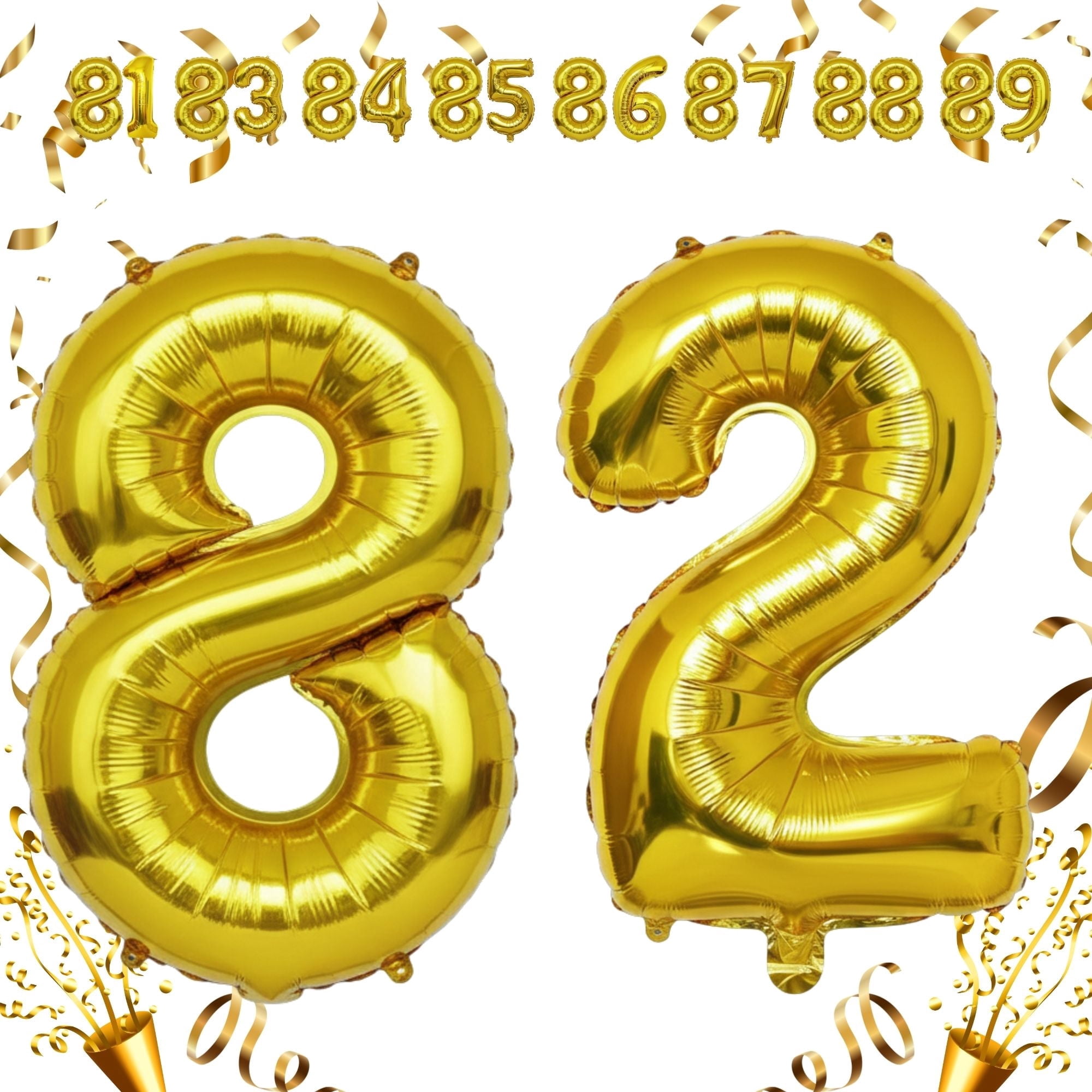 32 inch Gold Foil Mylar Number 82 Balloon - Helium & Air Filled Self ...