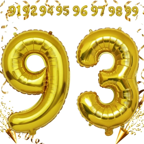 32 inch Gold Foil Mylar Number 93 Balloon - Helium & Air Inflation Self-Seal Metallic Balloons for 93rd Birthday, Anniversary, Graduation, Milestone