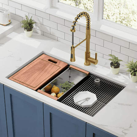 32 inch Gunmetal Black Stainless Steel Undermount Workstation Sink - 32" x19" Handmade 16 Gauge Single Bowl Kitchen Sink, Handmade 10 Inch Deep R10 Rounded Corner Kitchen Sink with Accessories