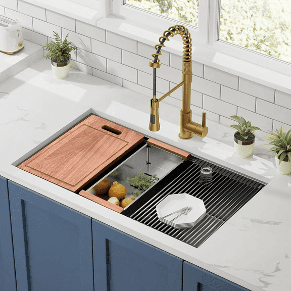 32 inch Gunmetal Black Stainless Steel Undermount Workstation Sink - 32" x19" Handmade 16 Gauge Single Bowl Kitchen Sink, Handmade 10 Inch Deep R10 Rounded Corner Kitchen Sink with Accessories