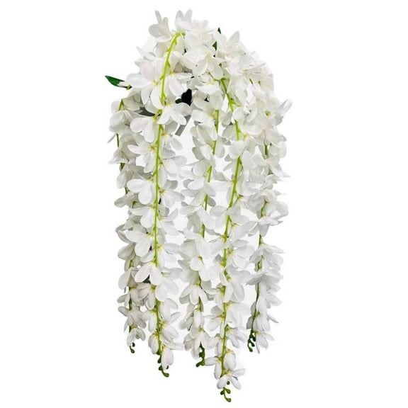 32 inch Hanging Orchid Bush - White Silk Flowers - Party Supplies Decorations
