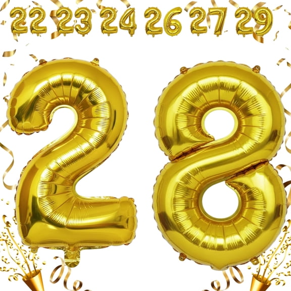 Gold 28 Number Balloon 32 inch Huge Helium & Air Filled Foil Mylar Self-Seal Balloons for 28th Birthday, Anniversary, Graduation Party Decoations