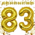 thumbnail image 1 of Gold Number 83 Mylar Foil Balloon 32 inch - Helium or Air Filled Metallic Balloons for 83rd Birthday Hbd Party, Anniversary, Graduation Decorations, 1 of 7