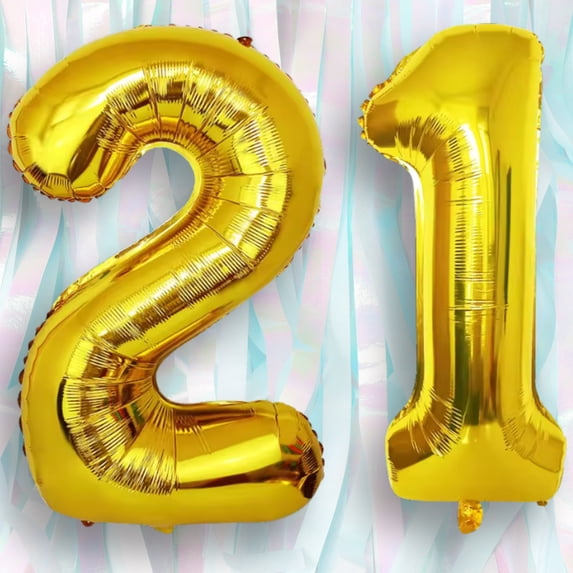 Gold Number 21 Mylar Foil Balloon 32 inch - Helium or Air Filled Metallic Balloons for 21st Birthday Hbd Party, Anniversary, Graduation Decoration