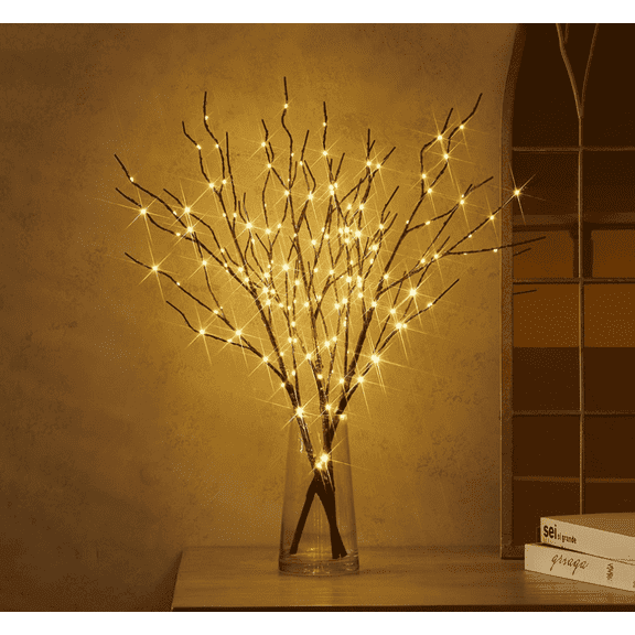 32-inch LED Fairy Light Branch with Timer Function - 50 Warm White LEDs, Battery-Operated Brown Branch, Suitable for Indoor/Outdoor Decorations, Perfect for Vases, Christmas, Parties, and Home Decor.