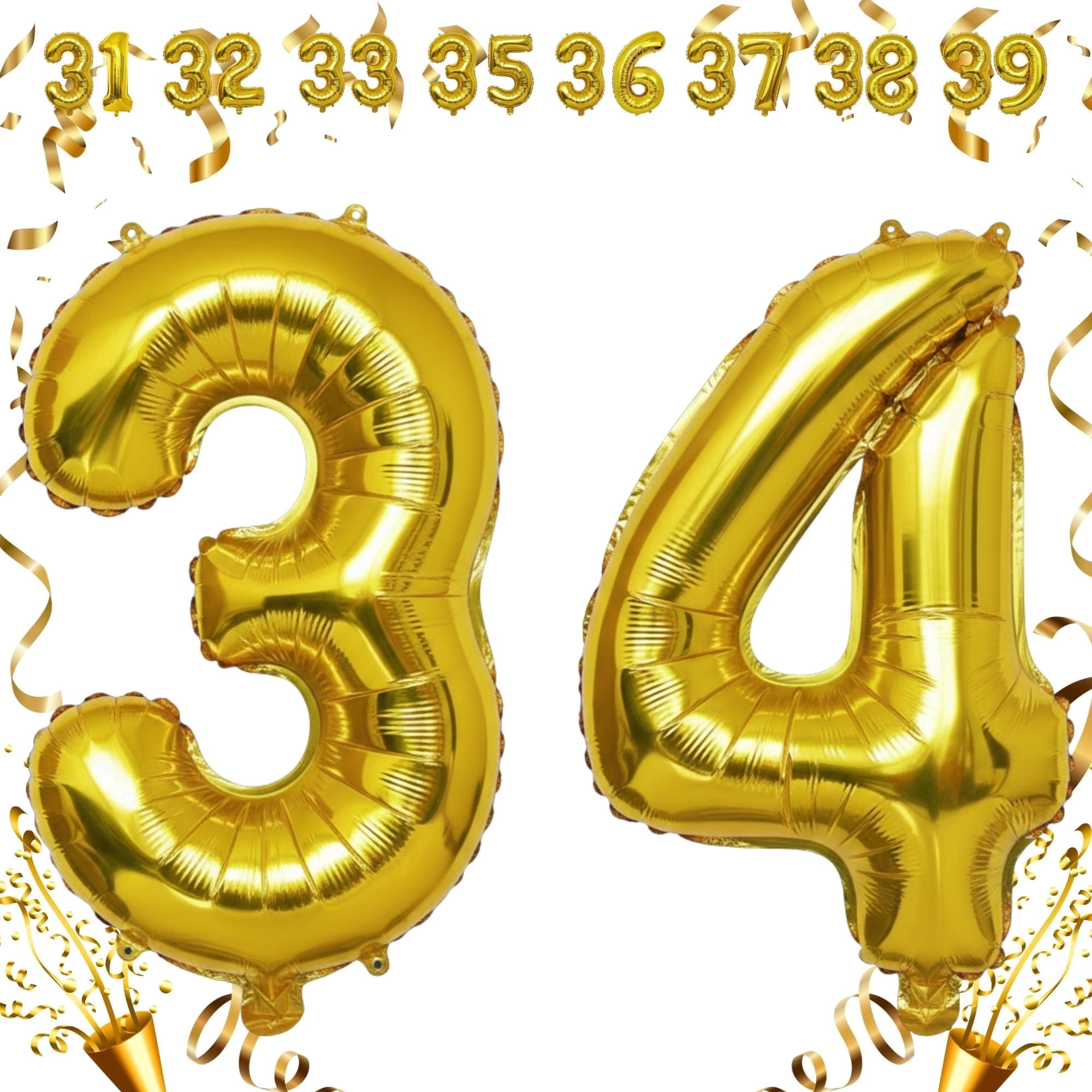 Gold 34 Number Balloon 32 inch Large Helium & Air Inflation Foil Mylar ...