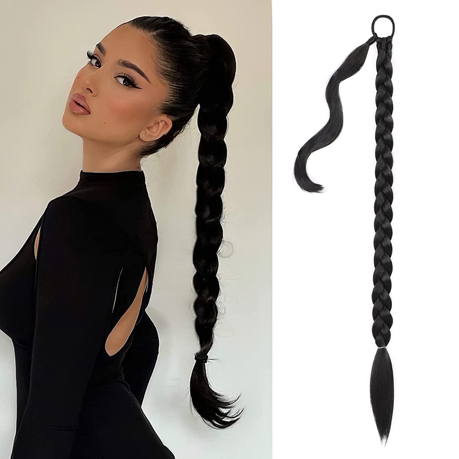 SIISLL 32 Inch Long Braided Ponytail Extension for Women with Hair
