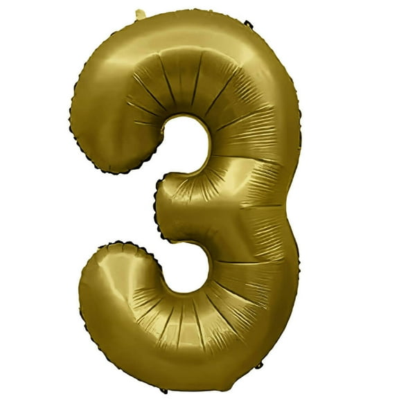 32 inch Number 3 - Metal Balloons - Vintage Gold Foil Mylar Balloon - Party Supplies Decorations