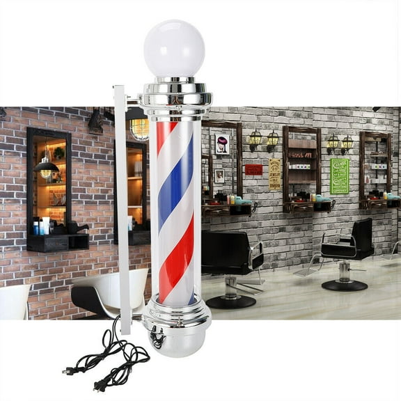 32 inch Outdoor Barber Pole Rotating Light Red White Blue Stripes LED Salon Sign