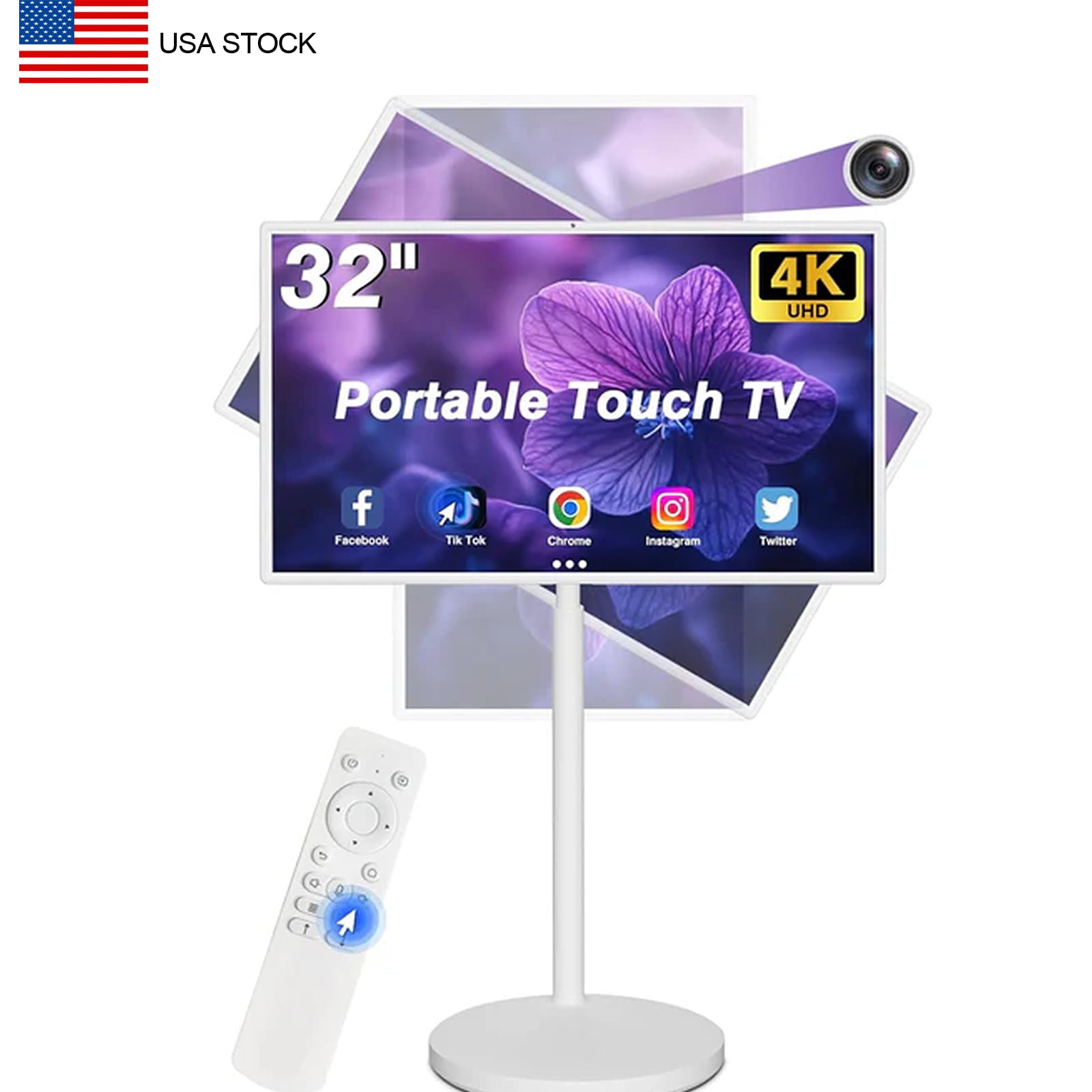32 inch Portable 4K UHD Smart TV with Wheels With 32
