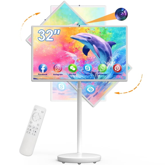 32 inch Portable 4K UHD Smart TV with Wheels With 32" Touch Screen Monitor with Built-in Camera Full Swivel Rotation Remote Control Android 13 OS