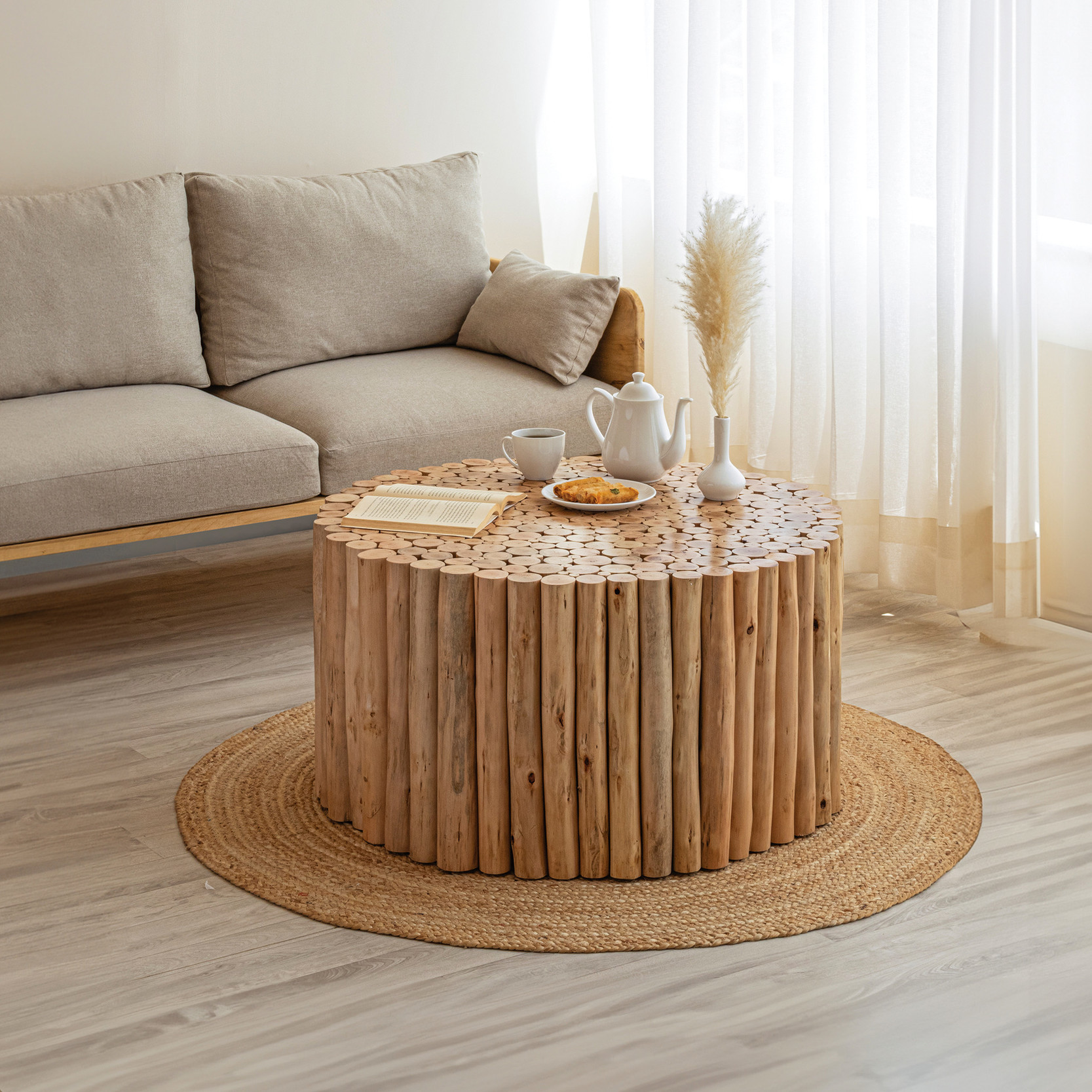 32 - inch Round Coffee Table for Living Space / Combine Natural ...