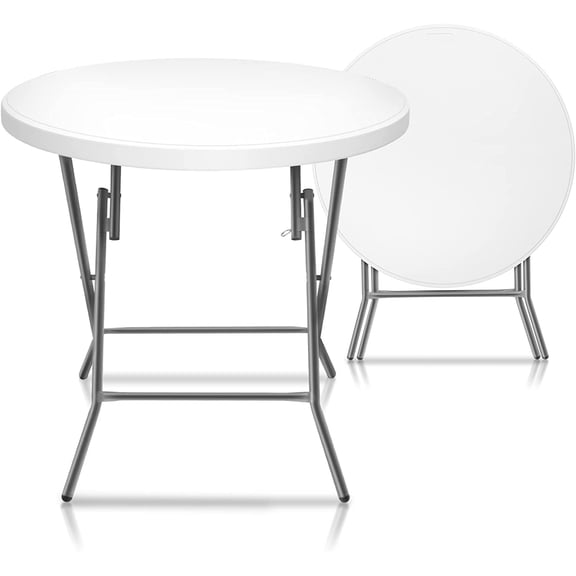 32 inch Round Folding Table Durable HDPE Material and Robust Metal Frame for Party, Kitchen, Dinning, Card Games, Wedding, Patio, Indoor