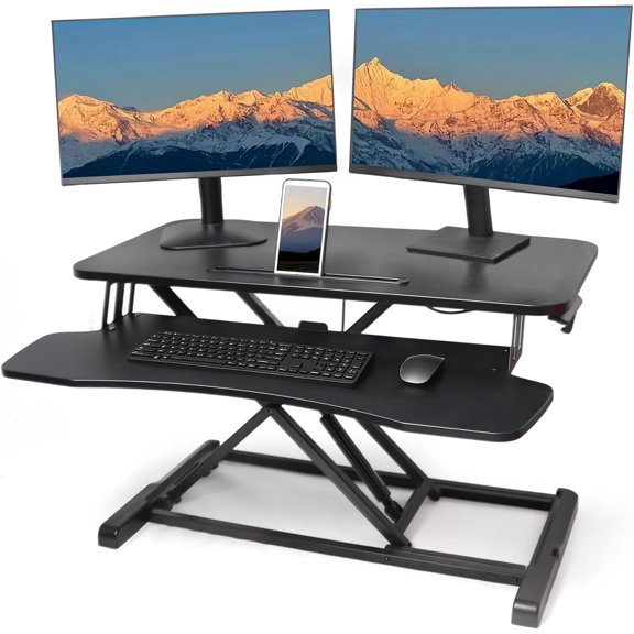32 inch Standing Desk Converter, Height Adjustable Sit Stand Riser for Home Office,Stand Up Riser, Quick to Tabletop with Keyboard TrayBlack