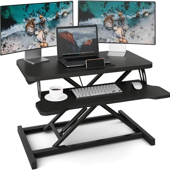 32 inch Standing Desk Converter, Height Adjustable Stand Desk, Stand up Desk Riser with Keyboard Tray, Stand Desk Riser for Dual Monitor and Laptop Workstation for Home Office (Black)