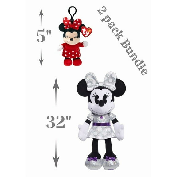 32-inches 100 Years of Wonder Disney Minnie Mouse Jumbo Plush & 5-inches Disney Minnie Mouse Soft Body Clip