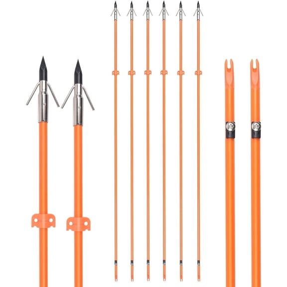 32 inches Bowfishing Arrows Fish Hunting Solid Fiberglass Shaft with Broadheads and Safty Slides for All Bows Fishing Huntings