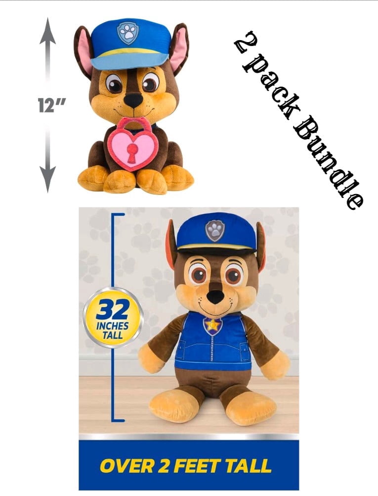 32-inches Paw Patrol™ Chase Jumbo Plush Toy with Embroidered Details & 12-inches Paw Patrol™ Lots of Love Chase Large Plush Stuffed Animal Toys Bundle of  2 Characters