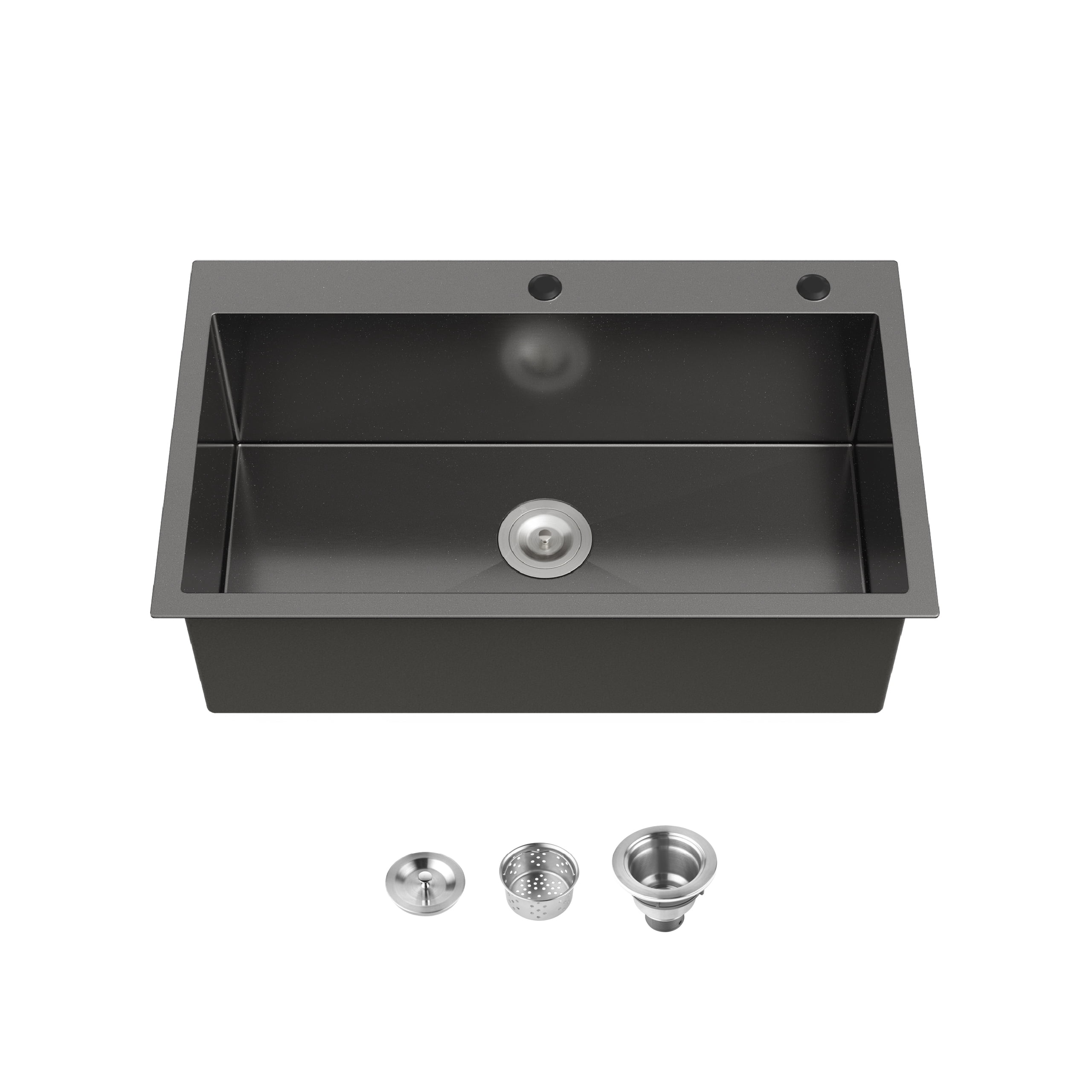 32-inx19-in Black Stainless Steel Drop-In Kitchen Sink-Single Bowl 16 Gauge Topmount Sink with US Drain And Hooks