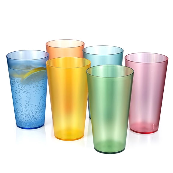 32-ounce Plastic Tumblers, Acrylic Larger Drinking Glasses, set of 6 Multicolor Reusable Plastic Cups, Stackable, BPA-Free, Shatter-Proof, Dishwasher-Safe