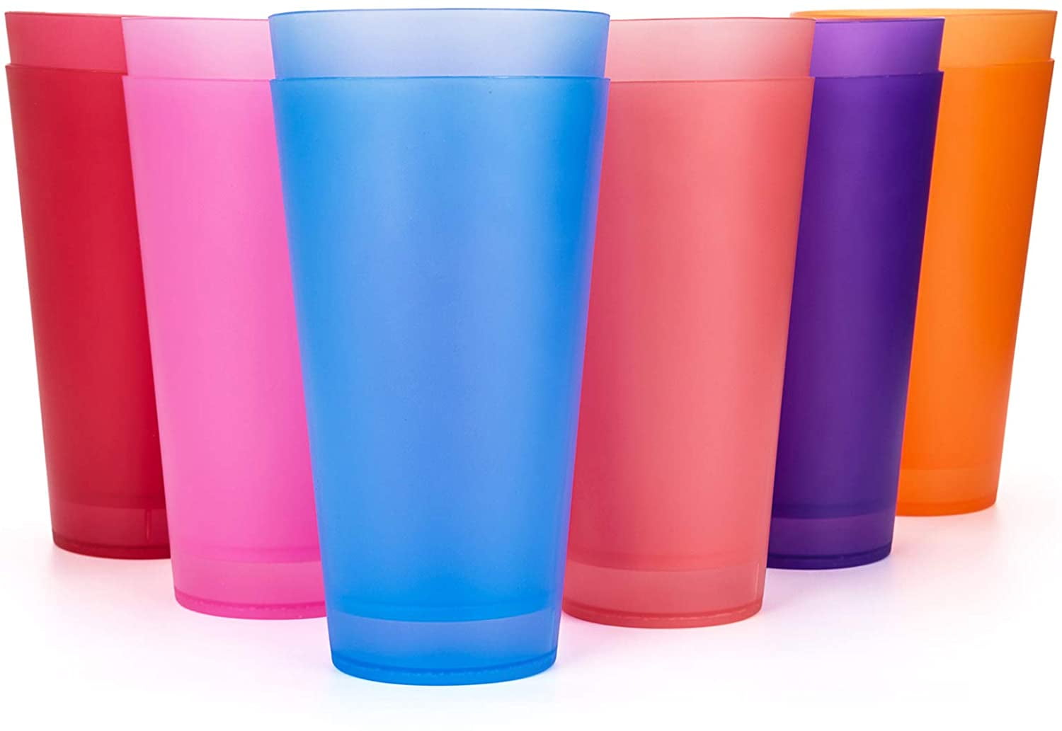 Red Co. Set of 6 Clear Plastic Outdoors 16 Ounce Drinking Tumblers with  Dimples and Multicolor Base
