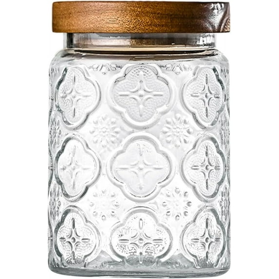 32 ounce vintage glass jar with lid, glass storage container, sealed kitchen storage container, used for storing sugar, coffee, tea, spices, flour, candy cookies, pasta, cereal, cute decorative jars
