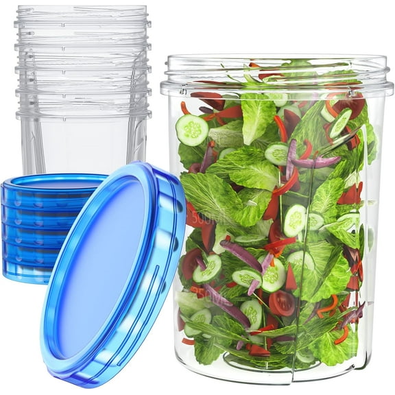 AP [32 oz 6 Pack] Food Storage Freezer Containers Clear bottom With blue Twist Top Lids Reusable, Plastic Airtight Meal Prep Containers BPA Free | Stackable | Leakproof | Microwave/Dishwasher Safe