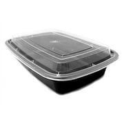 32 oz. Black Rectangular Microwavable Food Take-Out Containers w/Lid Pack of 50