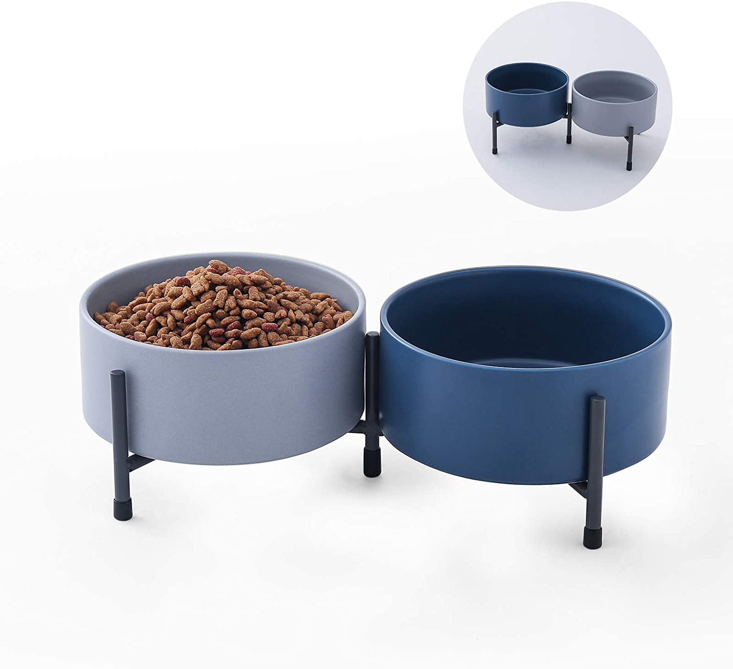 OMAYKEY 32 Oz Ceramic Dog Bowls Set With Elevated Stand - 2 Pack For Food & Water