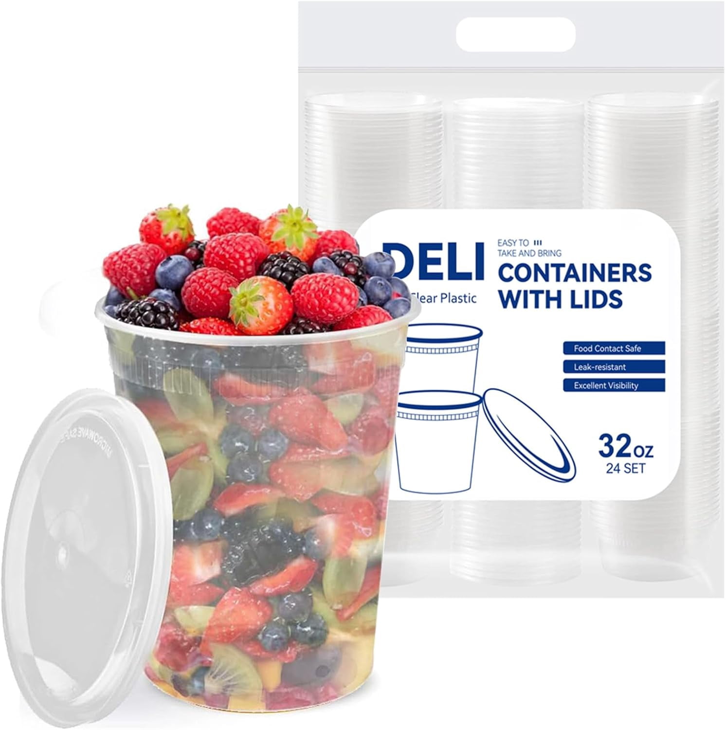 32 oz Deli Containers with Lids (24 Pack) - Plastic Food Storage ...