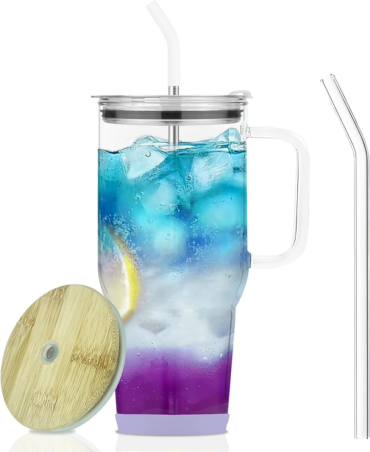 25pcs 32oz Glass Tumbler Cups With Handle & Silicone Sleeve Water Bottle  Iced Beverage Glasses Mugs With Bamboo Lids And Straws