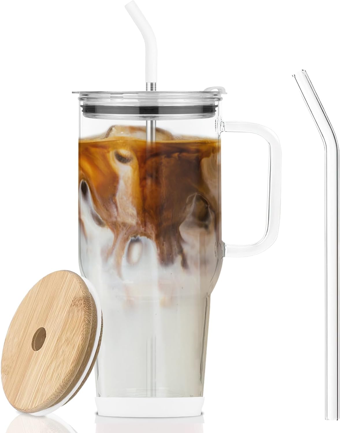 32 oz Glass Tumbler with Straw and Bamboo Lid Large Capacity Water