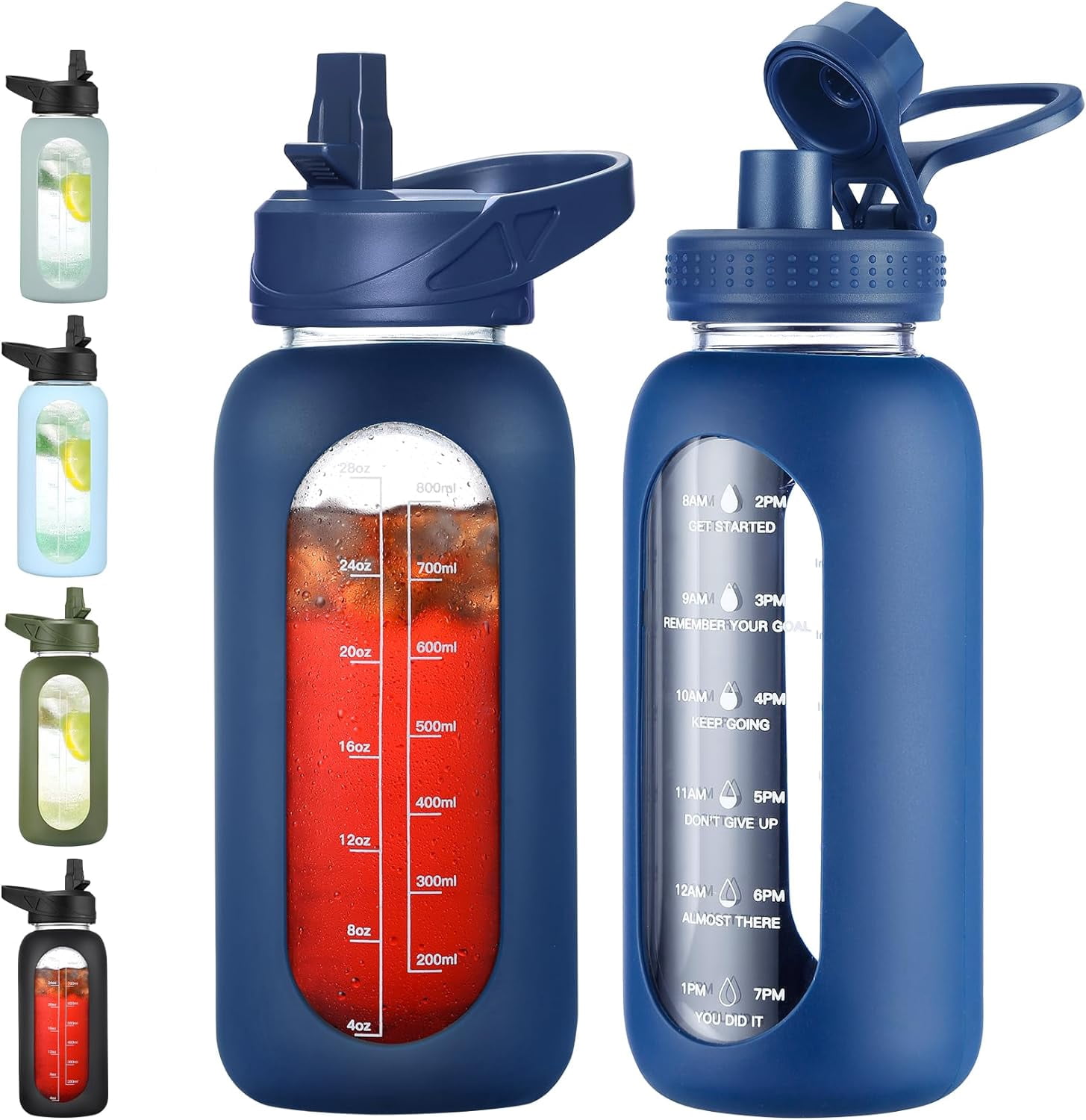 32 oz Glass Water Bottle with Straw and Handle, Sports Motivational ...