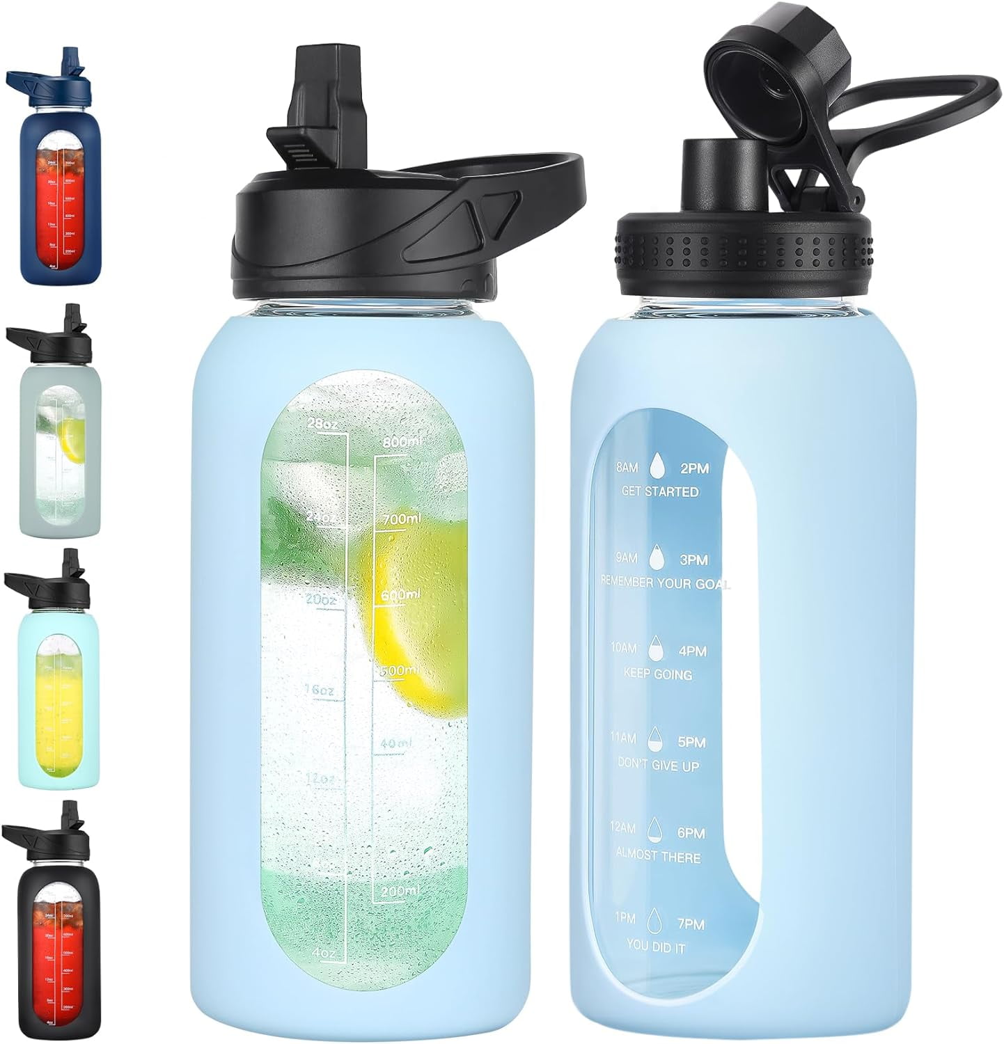 32 oz Glass Water Bottle with Straw and Handle, Sports Motivational ...